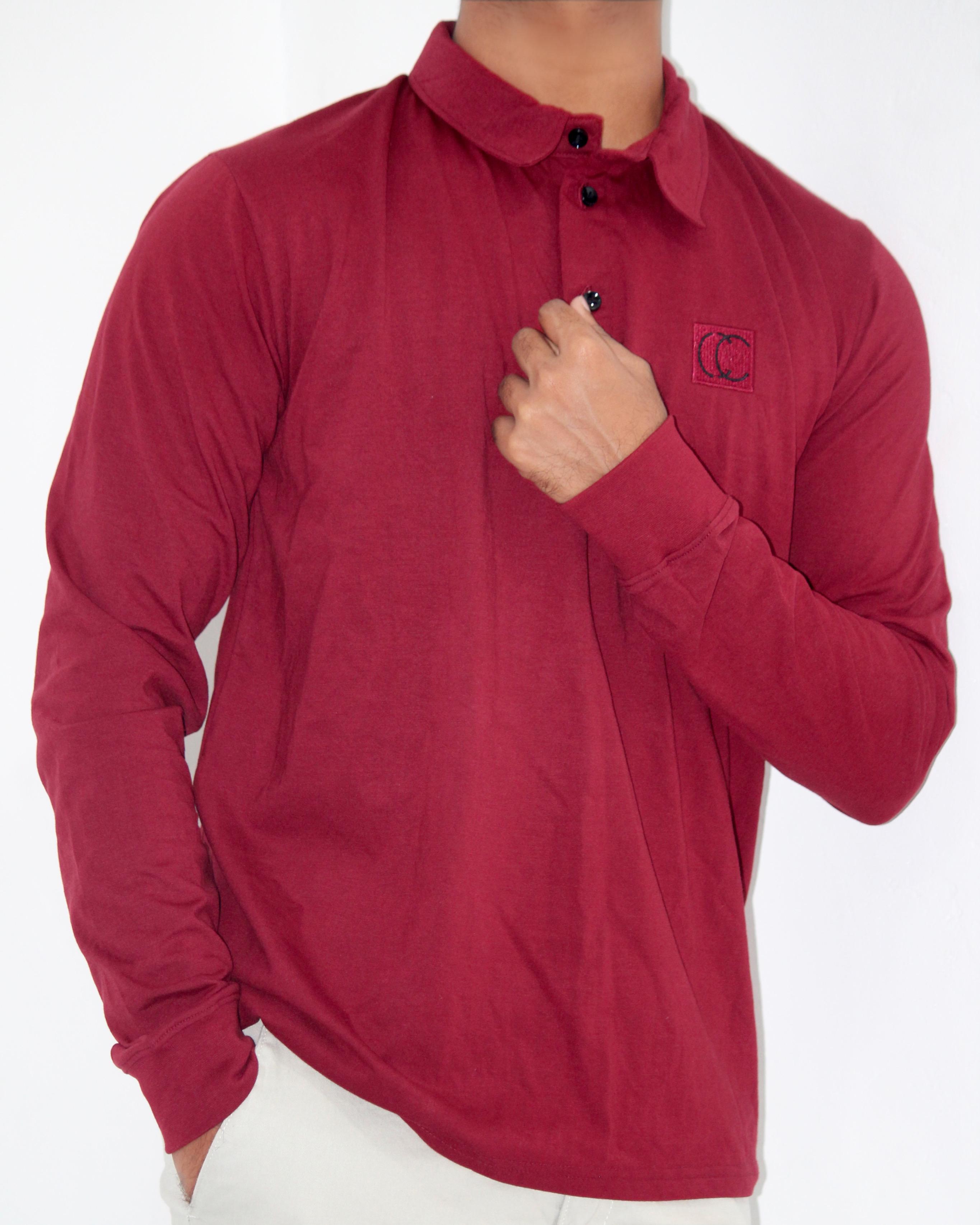 Polo Shirt-Maroon [Long sleeve] [Men's]