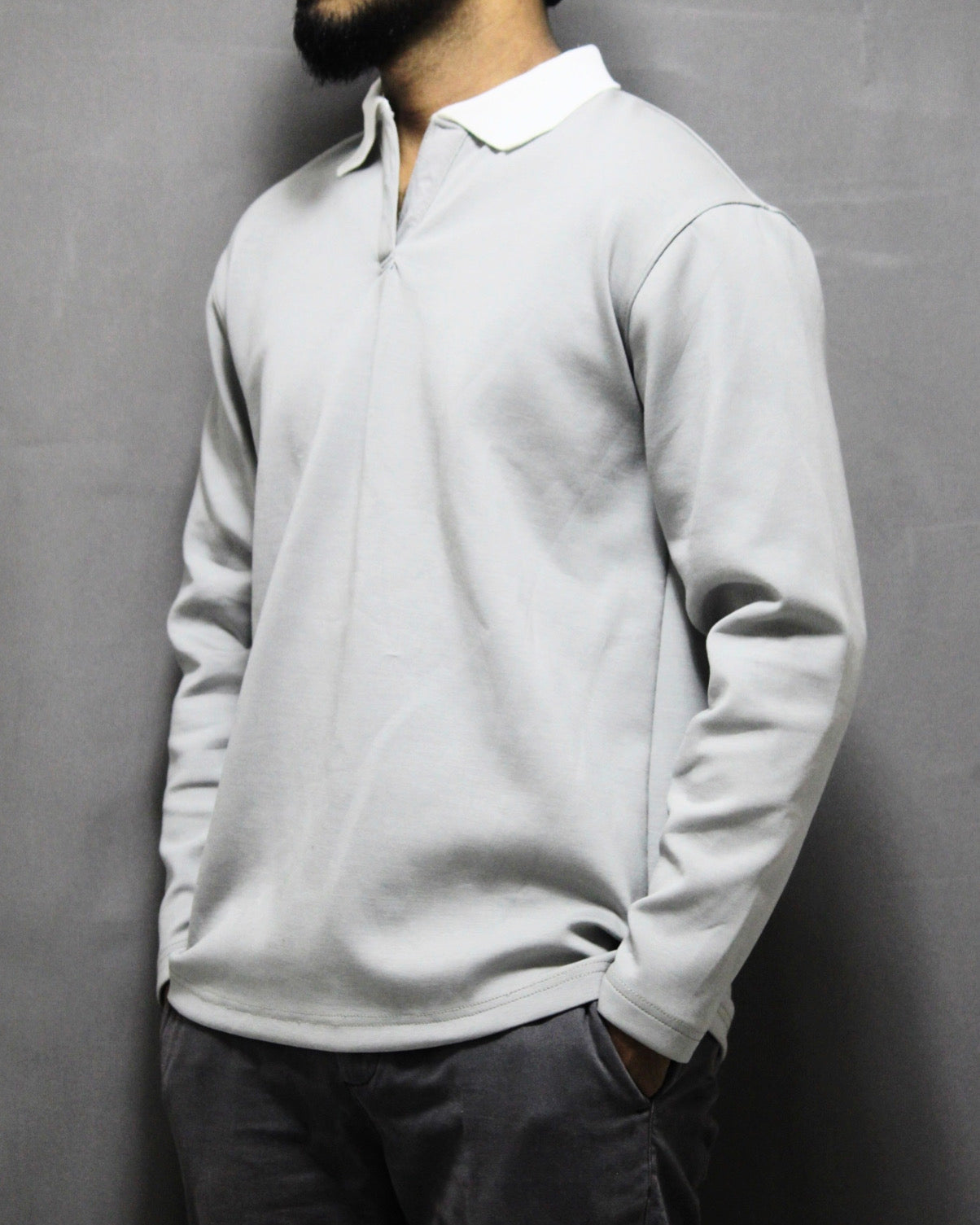 Polo shirt-Grey [Long sleeve] [Men's]