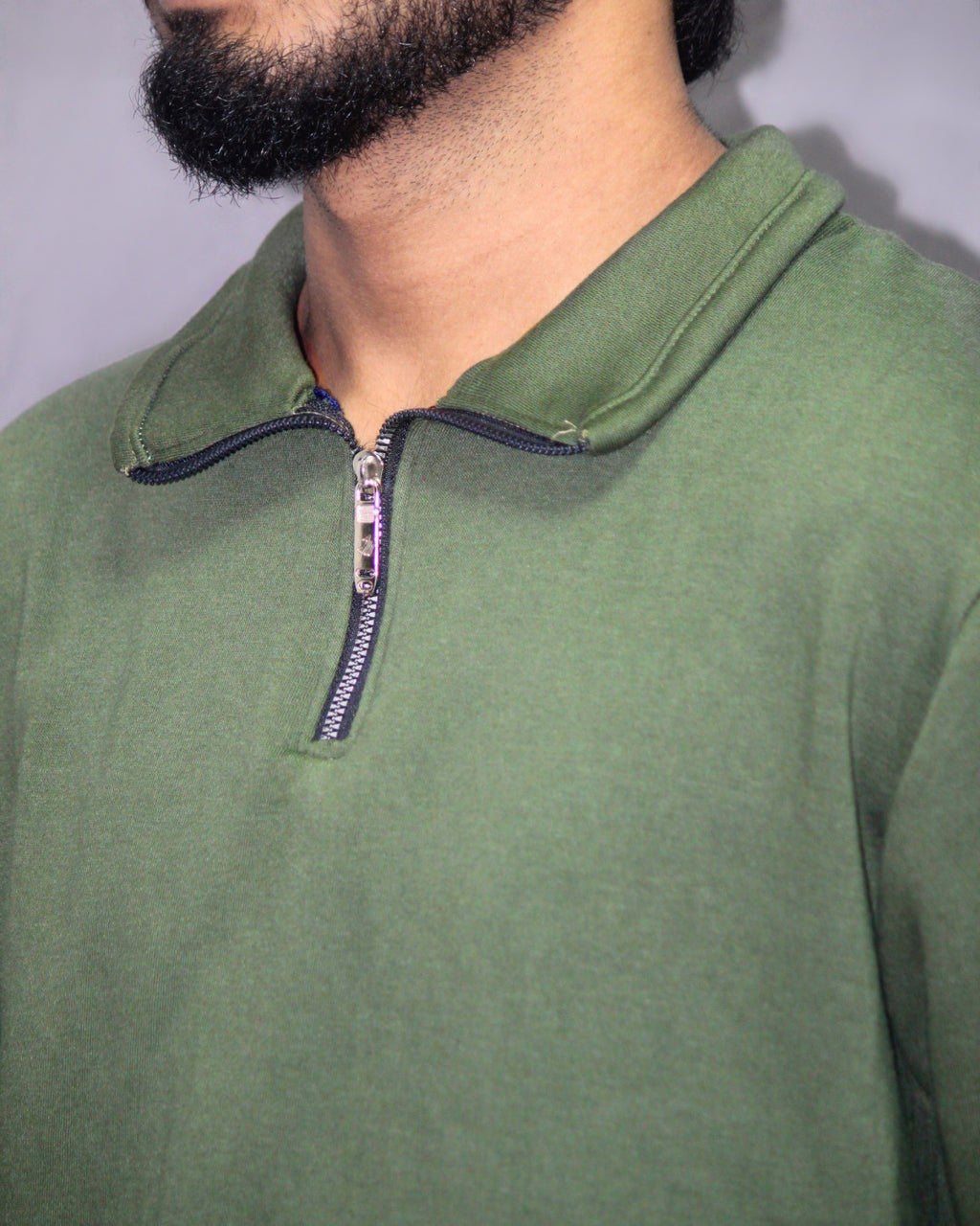 Funnel neck Sweatshirt- Olive Green [Men's]