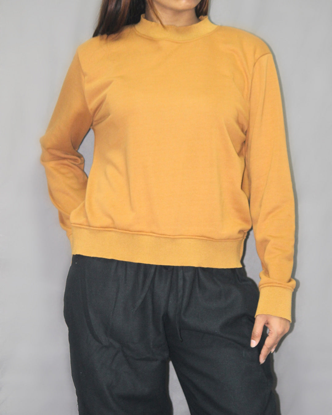Crew neck crop Sweatshirt- Mustard [Women's]