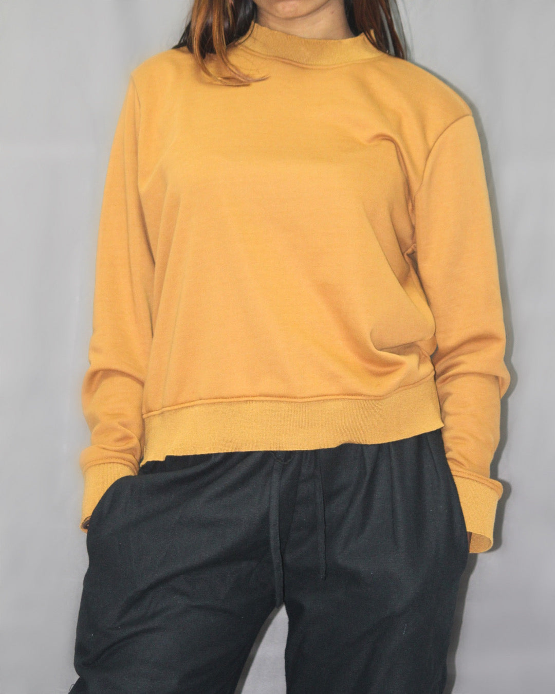 Crew neck crop Sweatshirt- Mustard [Women's]