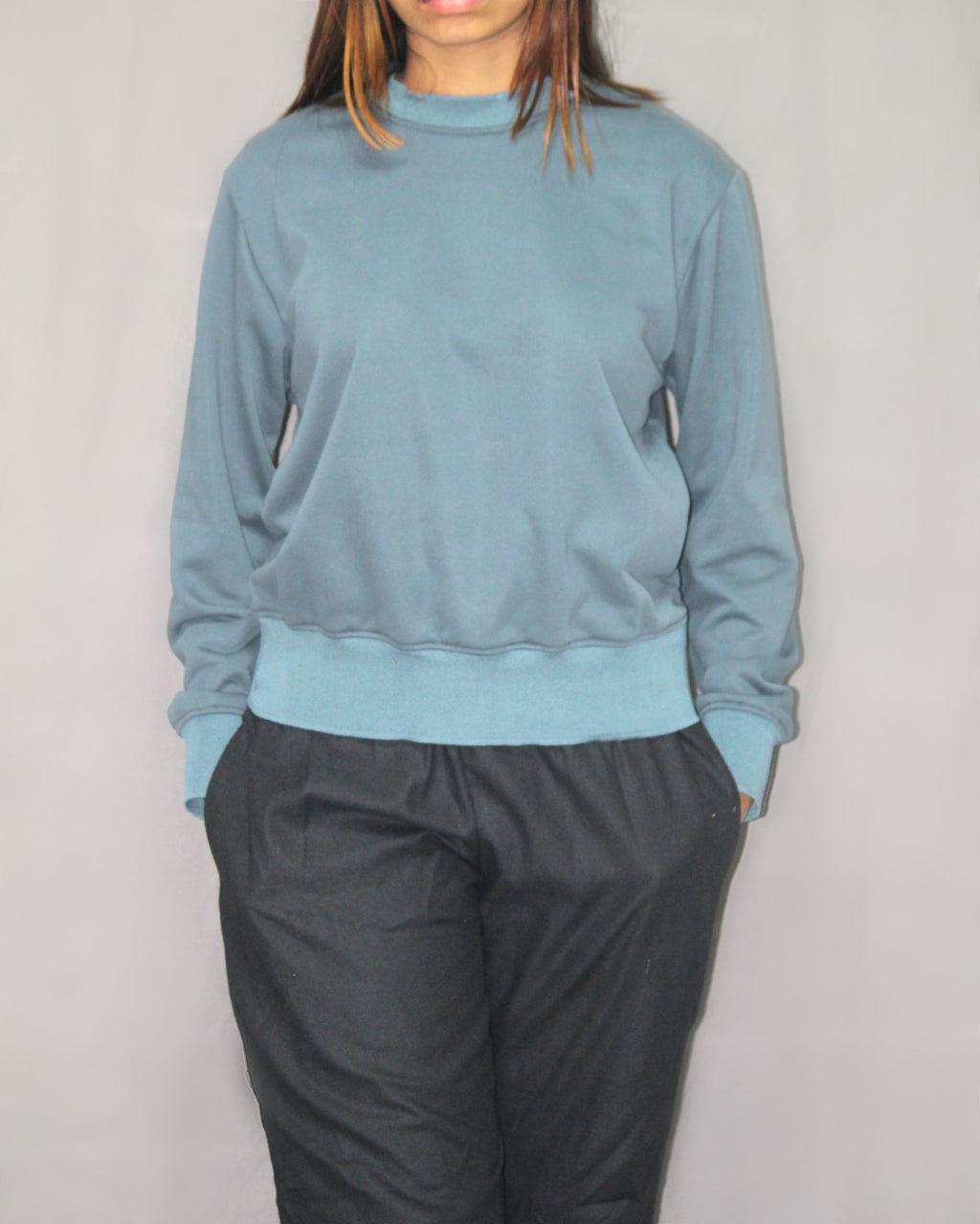 Crew neck crop Sweatshirt- Aegean blue [Women's]