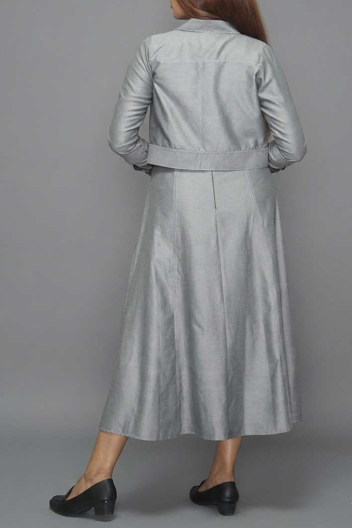 2 PCS SET-CROP SHIRT AND SLEEVELESS DRESS- IRON GREY [WOMEN'S]