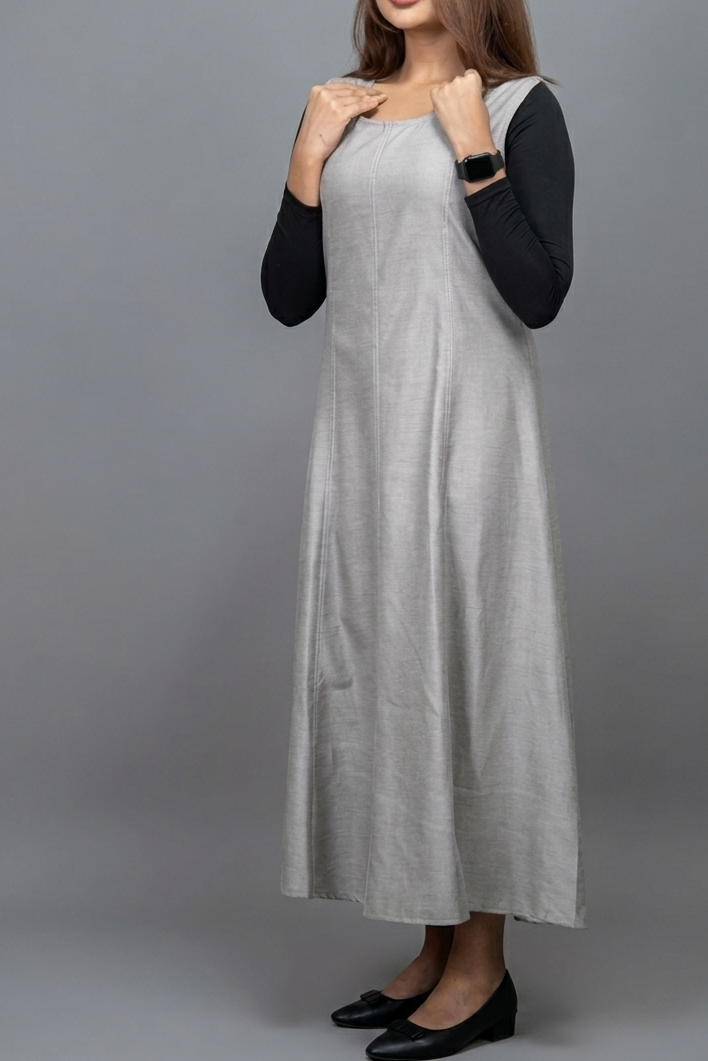 2 PCS SET-CROP SHIRT AND SLEEVELESS DRESS- IRON GREY [WOMEN'S]