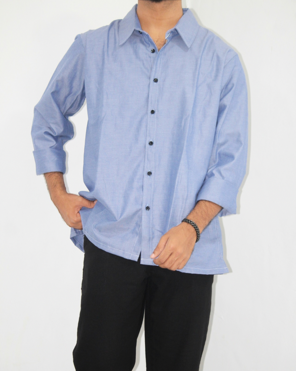 Loose Fit Shirt-Satin Soft Blue [L/sleeve] [Men's]