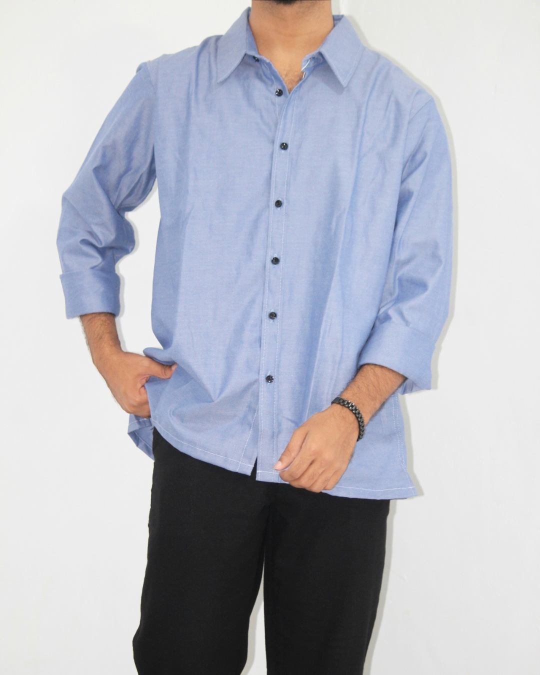 Loose Fit Shirt-Satin Soft Blue [L/sleeve] [Men's]