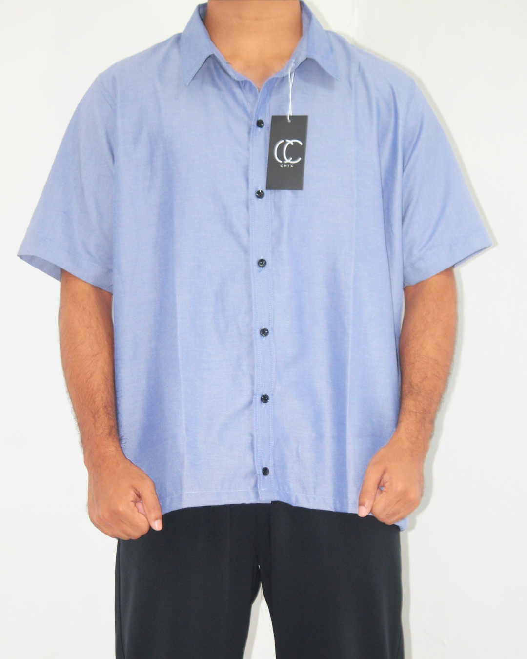Loose Fit Shirt-Satin Soft Blue [Short sleeve] [Men's]