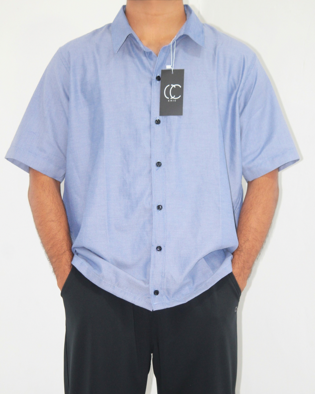Loose Fit Shirt-Satin Soft Blue [Short sleeve] [Men's]