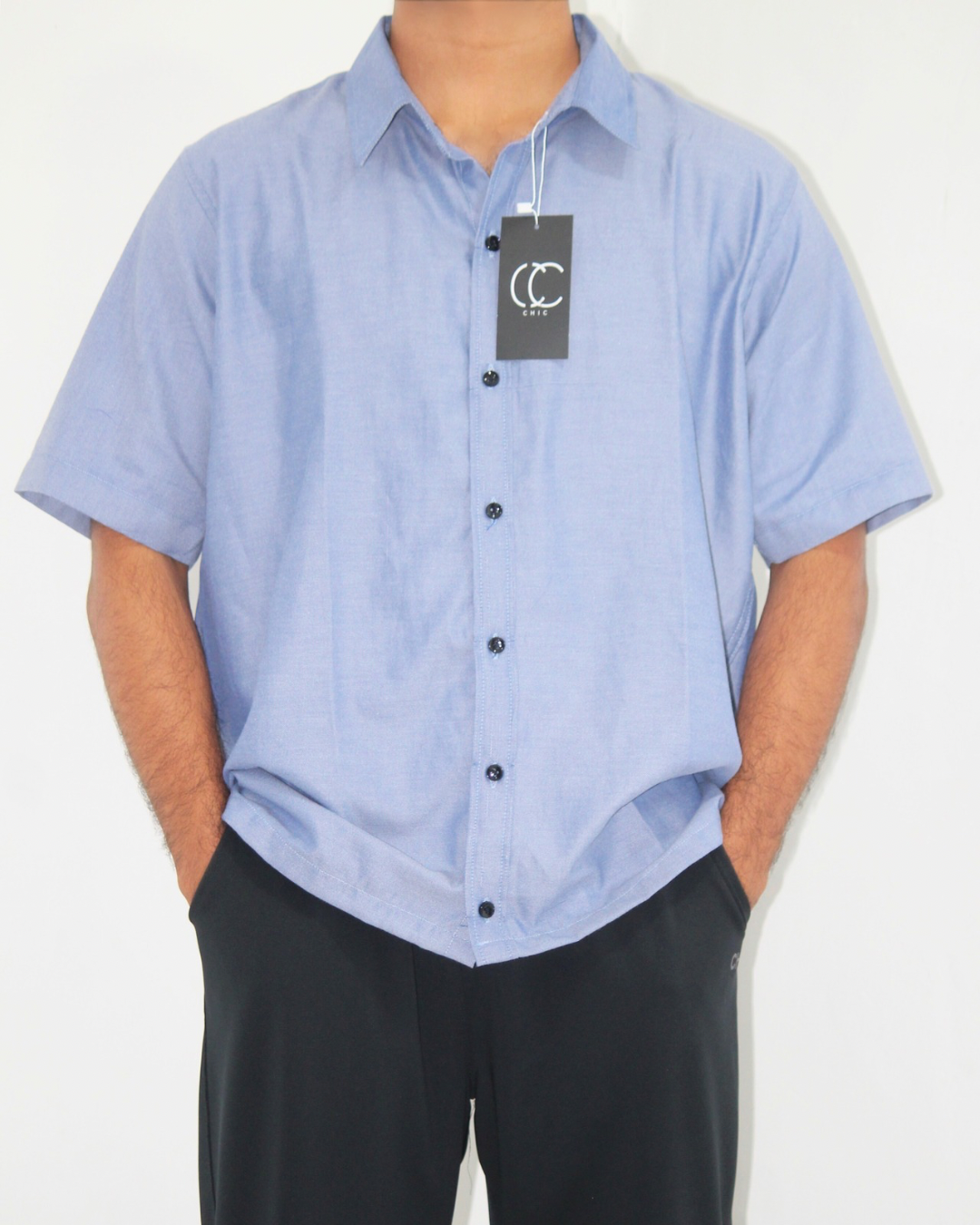 Loose Fit Shirt-Satin Soft Blue [Short sleeve] [Men's]